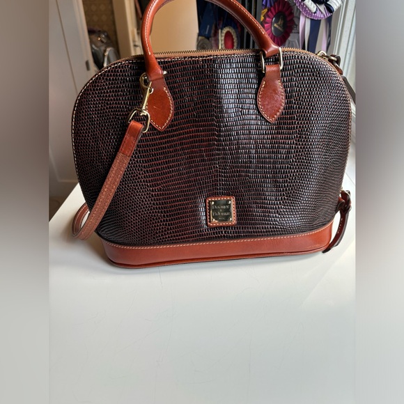 DOONEY AND BOURKE Embossed Lizard Zip Zip Satchel Brown Leather Trim - Picture 17 of 17